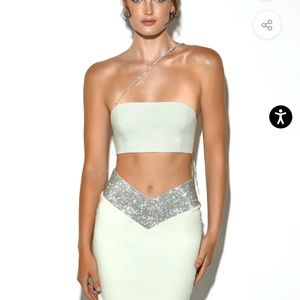Brand new Miss Circle Mint Pencil Skirt with Crystal Waist Trim and Matching Top